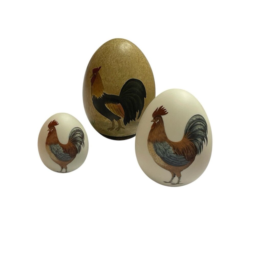 3 Eggs With Rooster Design Country Rustic Shelf Sitter Decor
